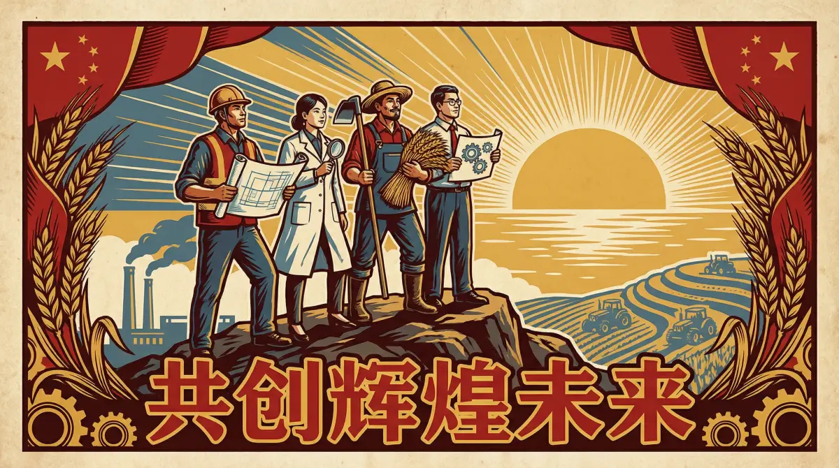 劳动者群像宣传画 - 51暗网 共创辉煌
